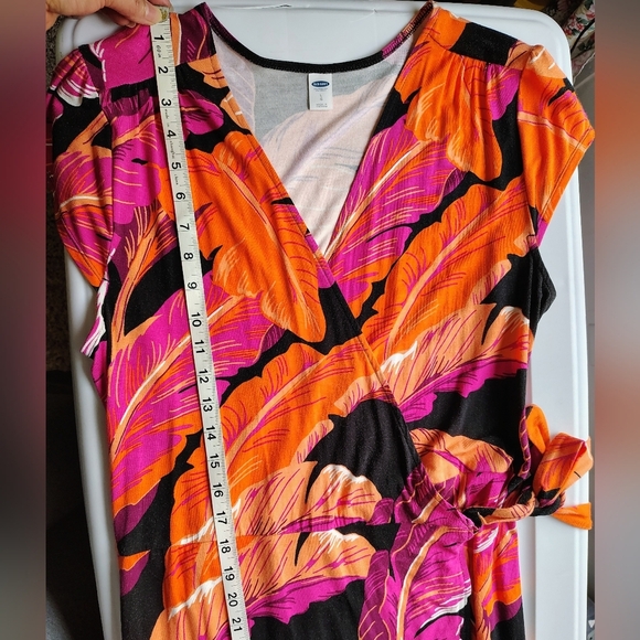 Old Navy Wrap Sundress Knee length Tropical Beach Orange Pink Vibrant sz L. - Picture 4 of 17